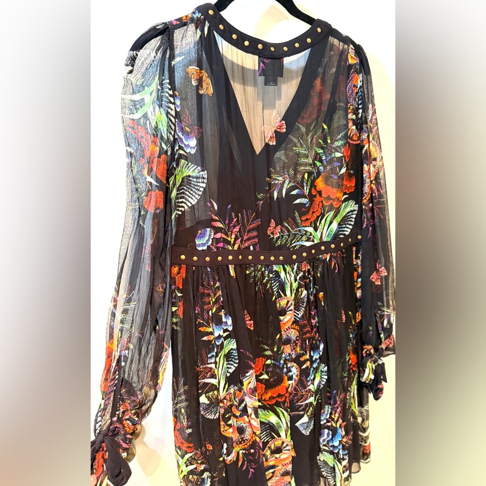 Maeve Black Floral Dress with Studded Detail